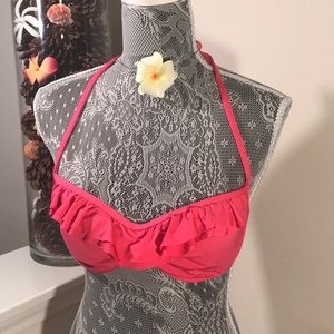 KENNETH COLE HotPink Ruffle BandeauHalter Swim Top